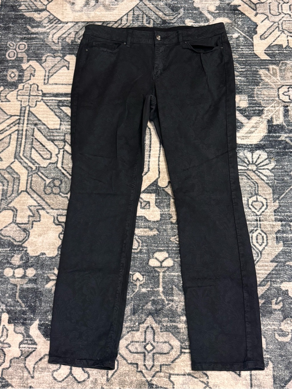 Cache Black Straight-Leg Jeans with Subtle Jacquard Texture Sz 14 31 inseam